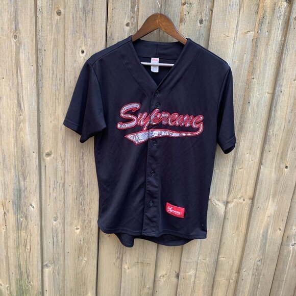 2017 Supreme Snake Script Logo Baseball Jersey Black Small - Picture 6 of 10